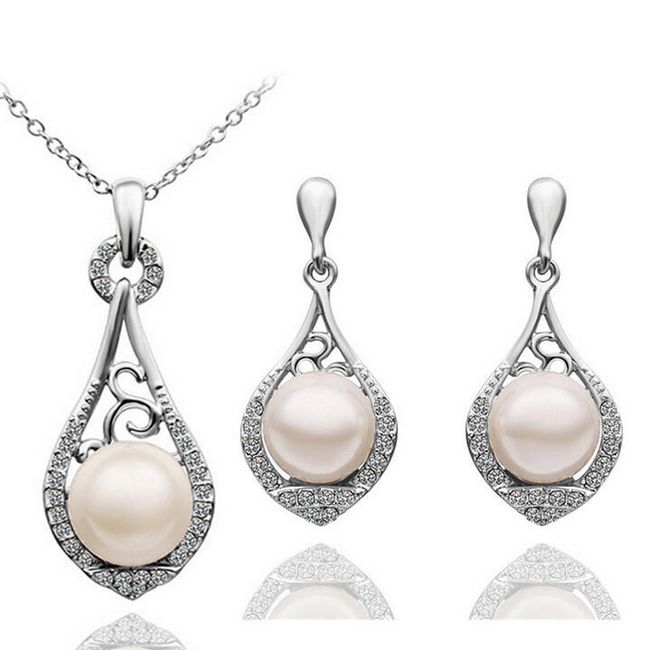 Zestaw biżuterii ze sztucznymi perłami - 2 kolory 1