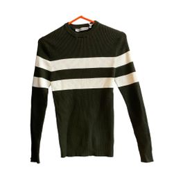 Męski sweter w prążki Smiling London, ciemnozielony, biały pasek, rozmiary XS - XXL: ZO_5332df52-8c1d-11ed-b1a7-8e8950a68e28