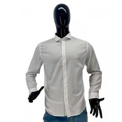 Męska bawełniana koszula z długim rękawem, OODJI, biały, Rozmiary XS - XXL: ZO_62cda06c-a6be-11ed-b461-4a3f42c5eb17