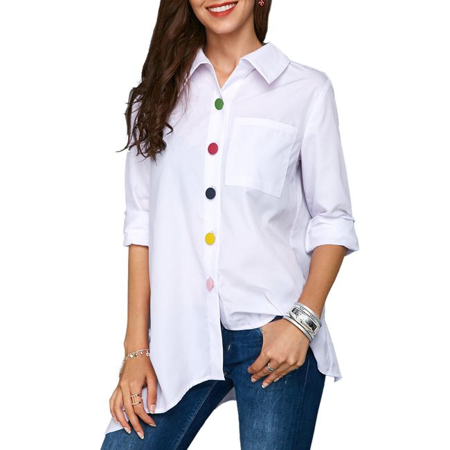 Dámska štýlová košeľa s farebnými gombíkmi - 3 farby 1