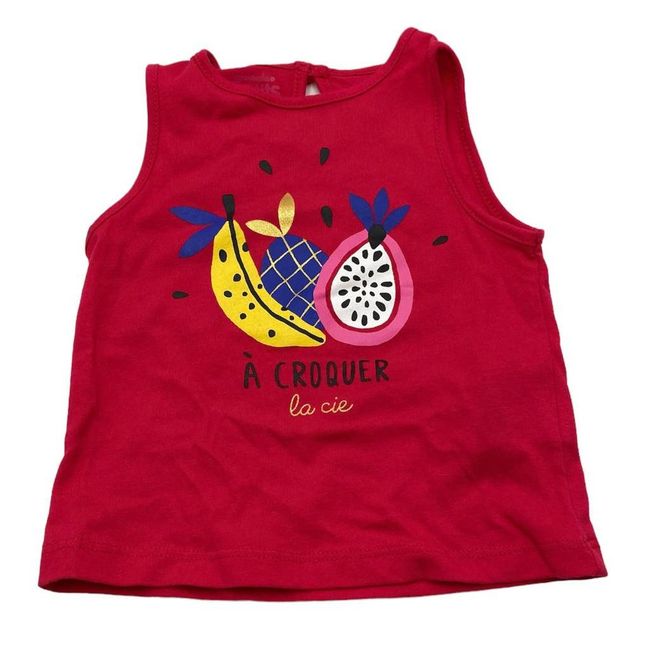 Detské tričko bez rukávov, La Compagnie des Petits, červené, obrázok ovocia, detská veľkosť: ZO_17b9e210-ad13-11ed-80d4-8e8950a68e28 1