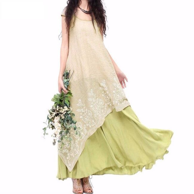 Długa sukienka z kwiatowym haftem - dwuwarstwowa 1