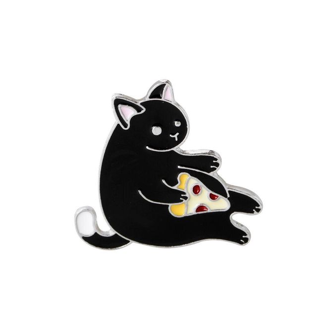Śliczna przypinana broszka - kot z pizzą 1