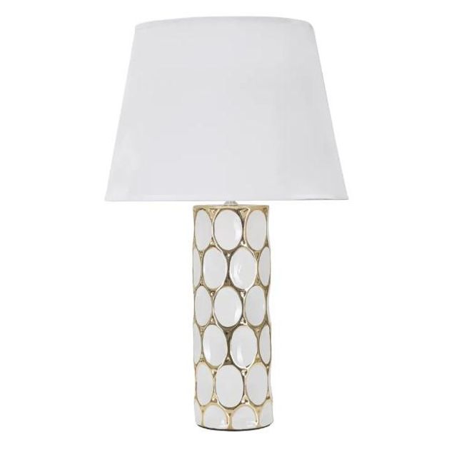 Ceramiczna lampa stołowa z tekstylnym abażurem w kolorze biało - złotym (wysokość 56 cm) Glam Carv – ZO_281722 1