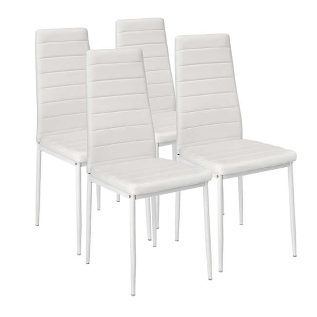 4 стола за хранене, бяла изкуствена кожа ZO_401845 1