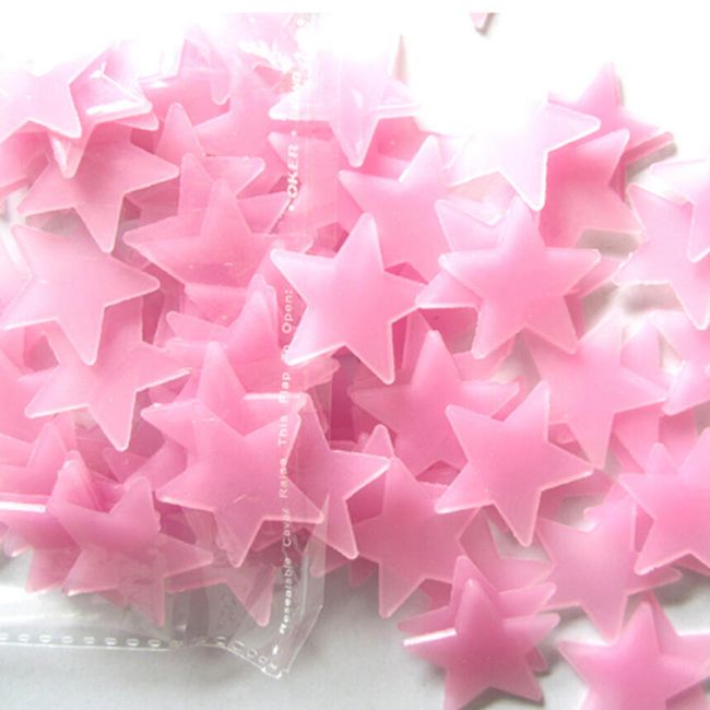 Комплект светещи 3D звезди на стена в син или розов цвят - 100 бр 1