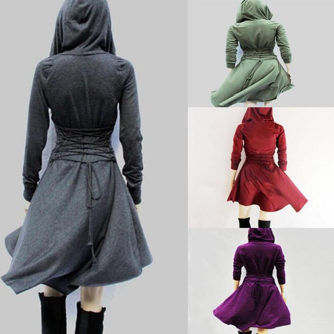 Dámské šaty s kapucí a šněrováním na zádech - 6 barev 1
