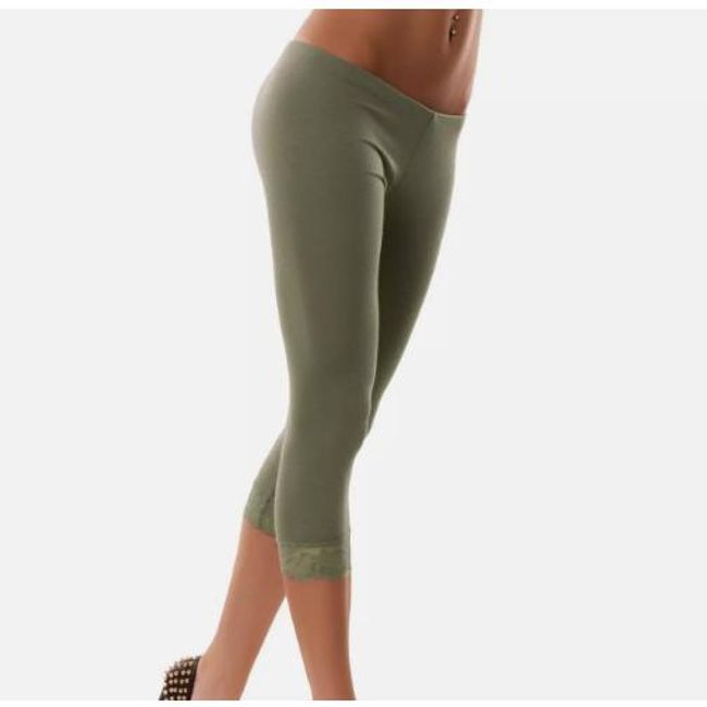 Legginsy damskie 3/4 z koronką Bershka, khaki, Rozmiary XS - XXL: ZO_016ffeae-f727-11ee-a24f-aa0256134491 1