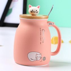 Чаша с капак и мотив на котка - 4 цвята