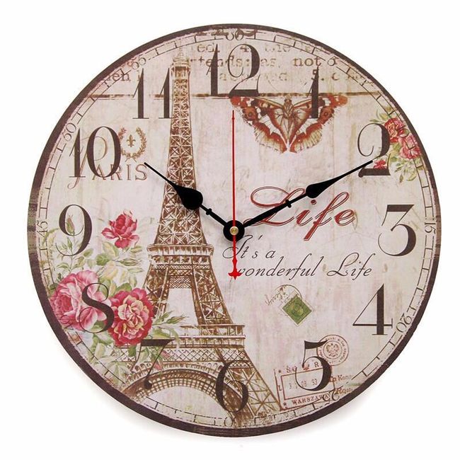 Rustikální nástěnné hodiny - Eiffelova věž 1