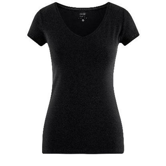 Czarny klasyczny T-shirt z dekoltem w szpic, rozmiary XS - XXL: ZO_253951-XXS 1