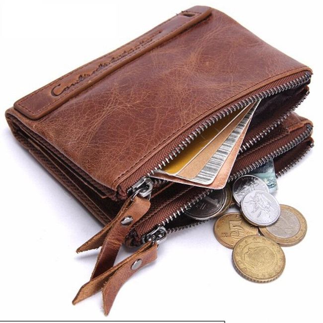 Muški novčanik sa dva džepa sa patent zatvaračem - 2 boje 1