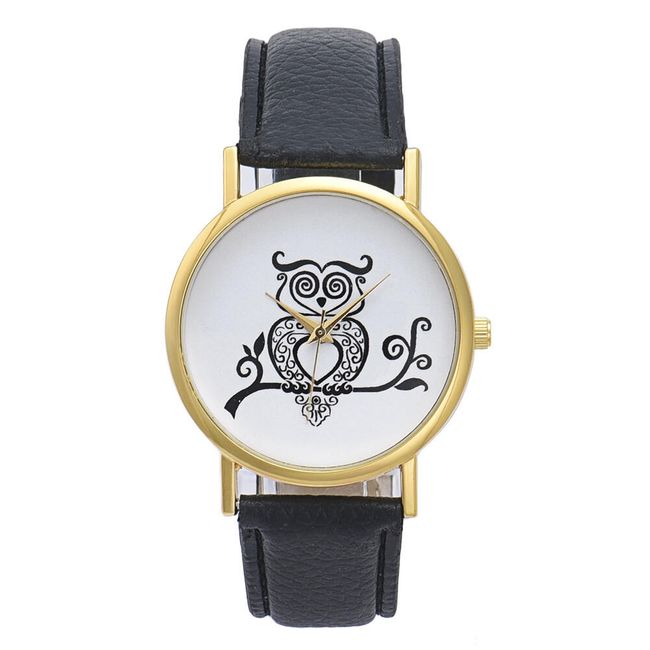 Dámske hodinky s čiernou a bielou sovou 1