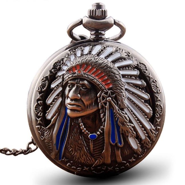 Džepni vintage sat sa američkim indijancem 1