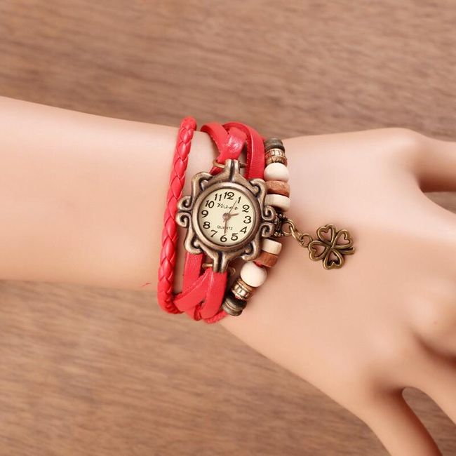 Zegarek w stylu vintage z koniczyną czterolistną - 6 kolorów Czerwony 1
