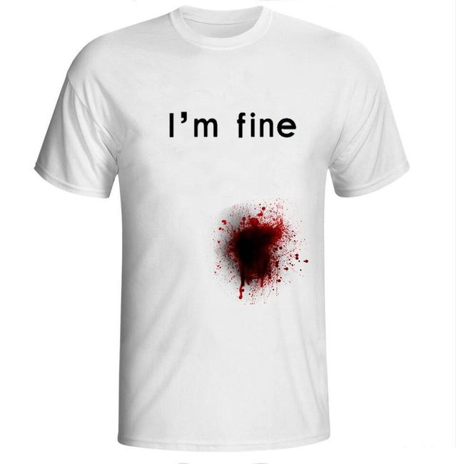 Pánské tričko s krvavou skvrnou a nápisem 