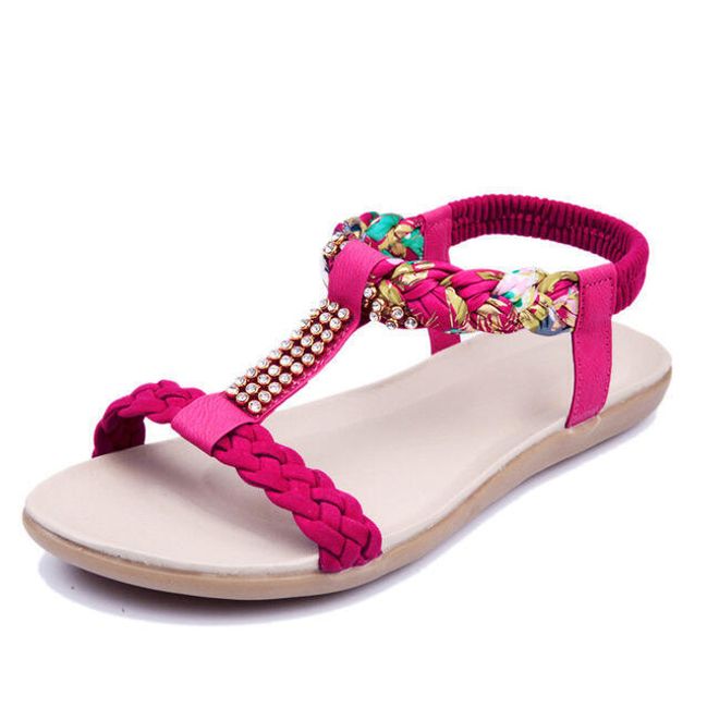 Дамски сандали с плетени каишки и камъни - 4 цвята 1