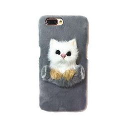 Plyšový kryt na telefon s kočičkou