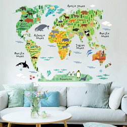Autocolant de perete - hartă cu animale din întreaga lume