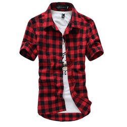 Pánská kostkovaná košile s krátkým rukávem - 4 barvy
