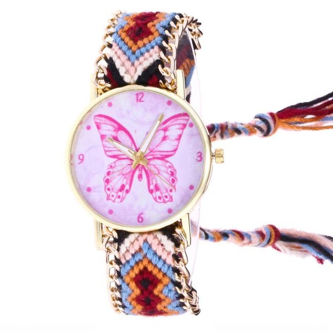 Stylové hodinky s pleteným páskem - motýl 1