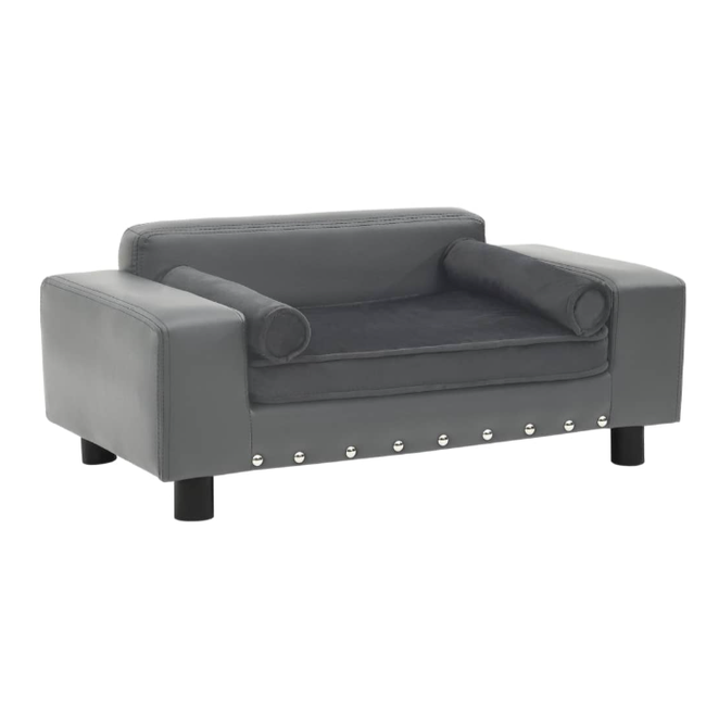 Sofa za pse siva 81 x 43 x 31 cm pliš i umjetna koža ZO_170953-A 1