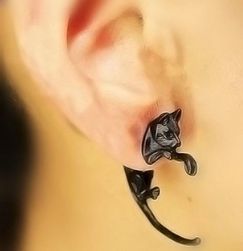 Ženski uhani v obliki mačke - črni