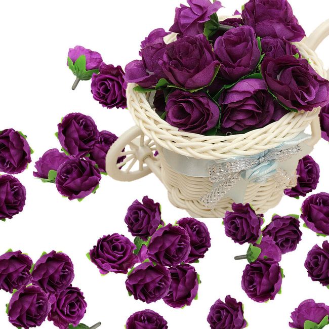 Látkové ozdobné růžičky - 50 ks, fialová  1