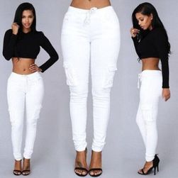 Dámské kalhoty s kapsami na stehnech Bílá, Velikosti XS - XXL: ZO_222000-XL-BLACK