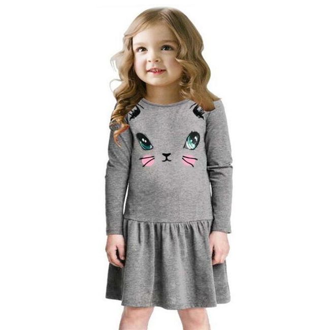 Бебешка памучна рокля с котка - 3 цвята 1
