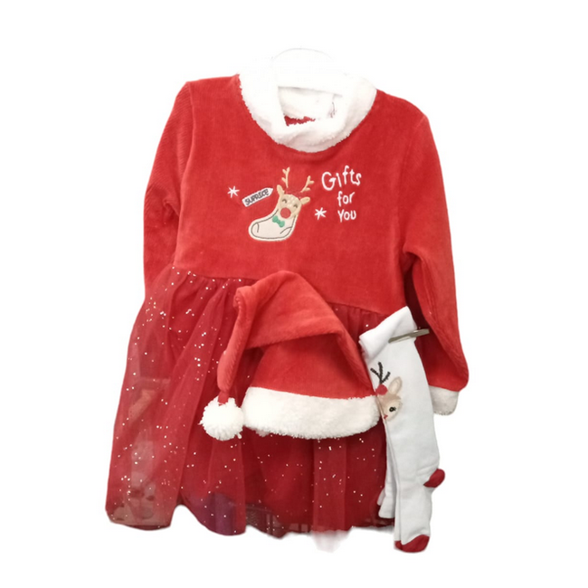 Dziewczęcy kostium świąteczny ze spódniczką i pończochami + czapka, rozmiary dziecięce: ZO_9c067676-fd6e-11ee-b5da-42bc30ab2318 1