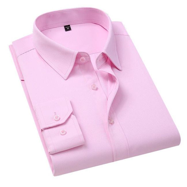 Nagy méretű 5XL 6XL 7XL Férfi egyszínű üzleti ingek Divat Alkalmi vékony fehér hosszú ujjú ing Férfi márkájú ruházat SS_4001283076764-L (53-58kg)-Pink 1