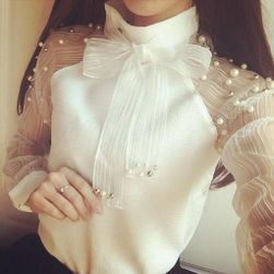 Дамска елегантна блуза с перли БЯЛА, размери XS - XXL: ZO_222489-XL