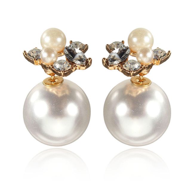 Elegantní oboustranné náušnice v podobě perel s kamínky 1