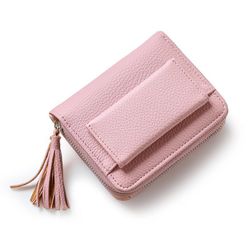 Дамски къс портфейл с пискюл - 4 цвята