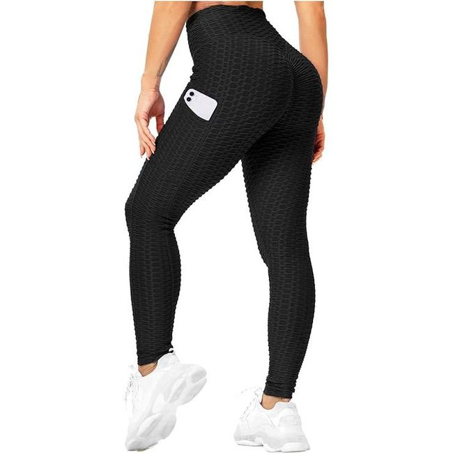 RIOJOY Női push-up leggings zsebekkel, waffle fekete, XS - XXL méretek: ZO_60e94c98-f9dc-11ee-9430-aa0256134491 1