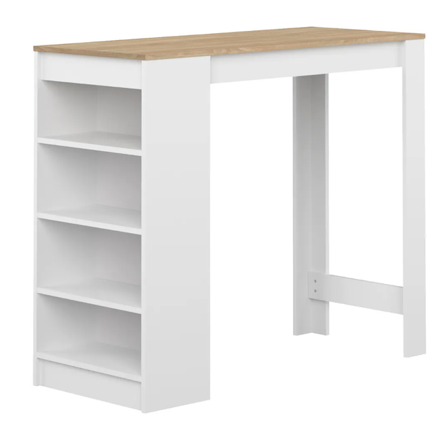Bílý barový stůl s deskou v dekoru dubu 115x50 cm Aravis ZO_256834 1