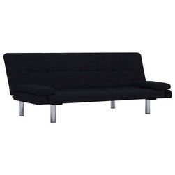 Разтегателен диван с две възглавници черен полиестер ZO_282189