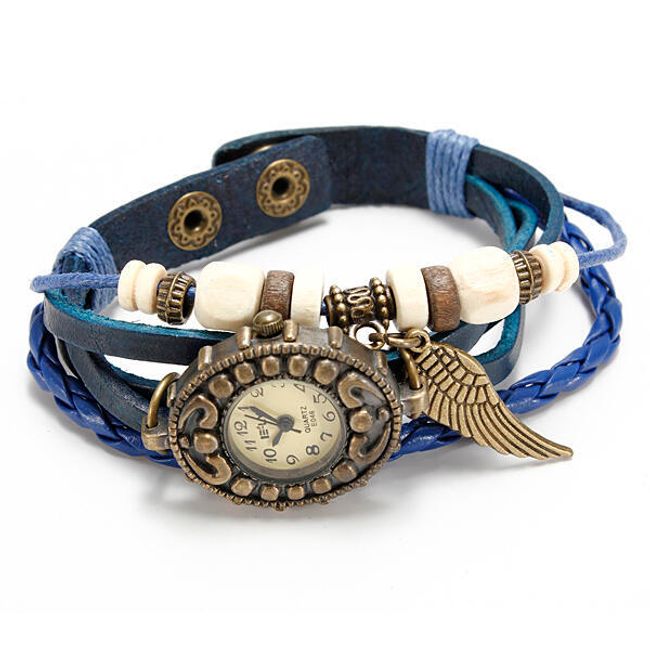 Vintage retro hodinky - koženkový pásek - modré 1