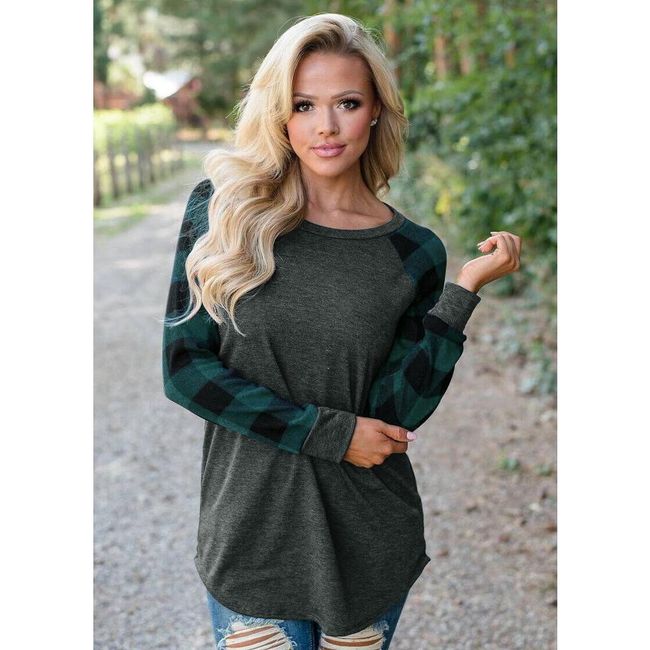 T-shirt damski z rękawami w kratę - 7 wariantów zielony - 2 ZO_ST04551 1