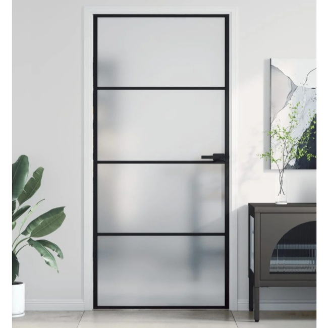 Beltéri ajtó keskeny fekete 93x201,5 cm edzett üveg és alumínium ZO_155121-A 1