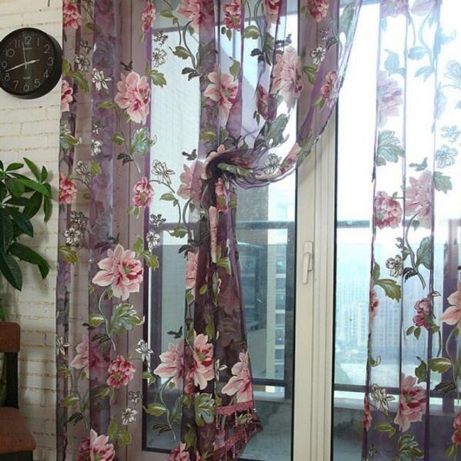 Záclona s květinami - 2 rozměry Vínová, velikost 100 x 250 cm ZO_ST01773 1