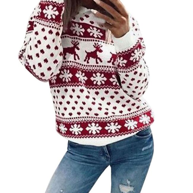 Дамски плетен пуловер с елени - 2 варианта 1