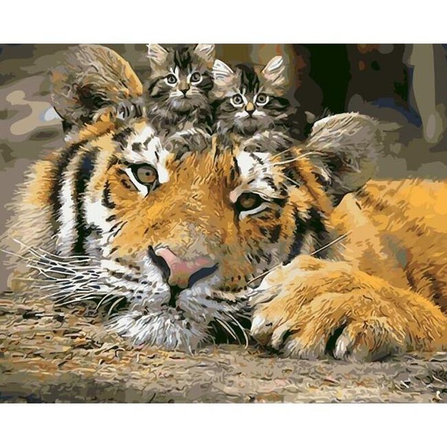 Malování podle čísel - tygr s koťátky 1