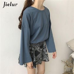 Jielur Tshirt 7 enobarvno Harajuku T srajca ženske Flare rokav osnovni korejski Top Femme dolg rokav bela T-shirt Ropa Mujer SS_32911759158
