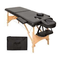 Sklopivi stol za masažu drveni 2 zone crni ZO_401463
