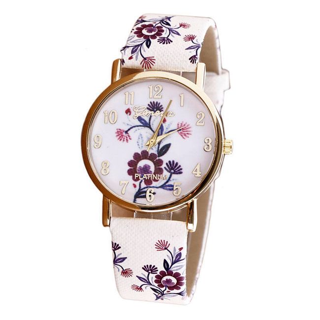Дамски часовник украсен с мотиви на цвятя в лилав цвят 1