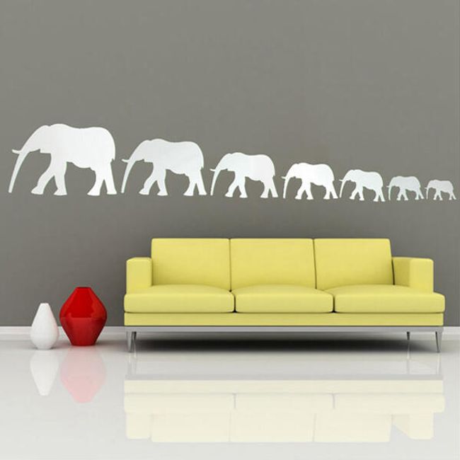 Elefántok - tükör matrica a falon 1