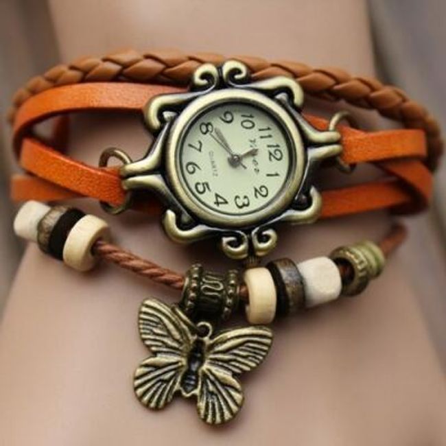 Náramkové hodinky Vintage s motýlkem - oranžová 1