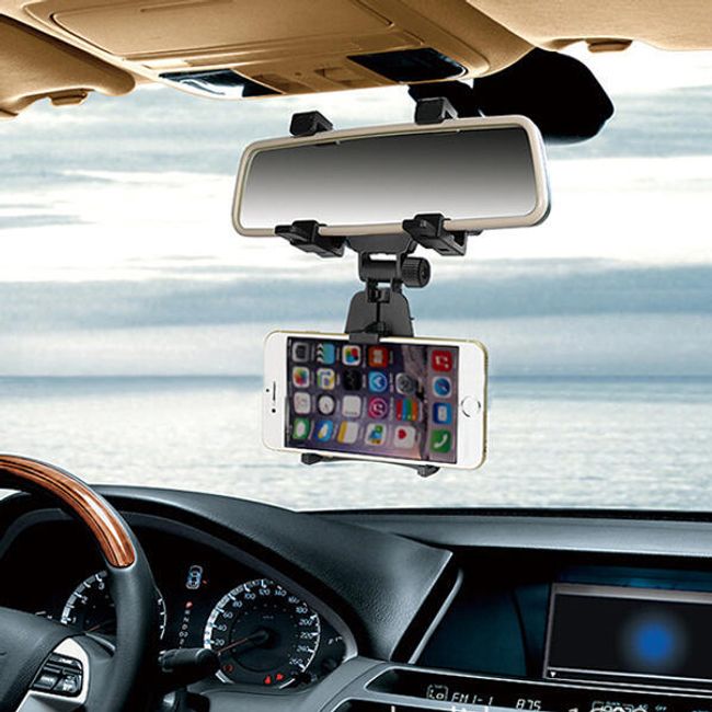360° vrtljiv nosilec telefona v avtomobilu za ogledalo za vzvratno vožnjo 1